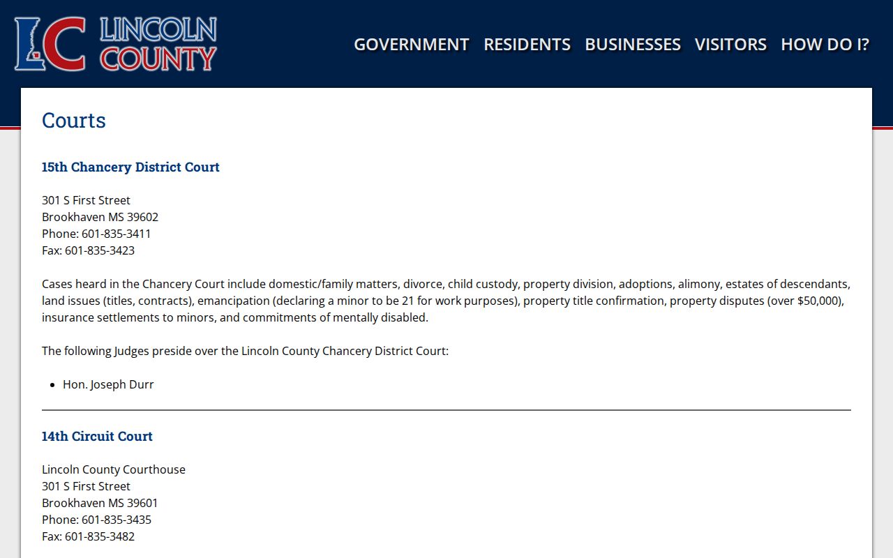 Lincoln County official Justice Court and court contact page